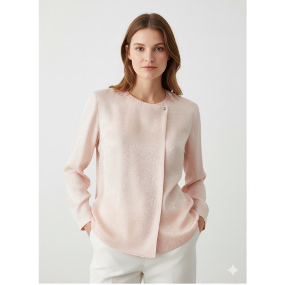 VTG Nordstrom 100% Silk Blouse Sz 8 Front Pleat Pink Floral Jacquard Long Sleeve